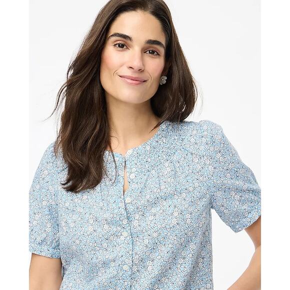 NWT J. Crew Linen-Blend Short-Sleeve Smock-Neck Top Size M - Picture 2 of 7